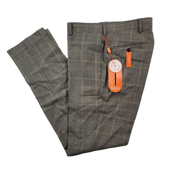 Tallis‎ Glen Plaid Dress Pants Mens 30 x 32 Tan Black Wool Natural Stretch - Picture 1 of 3